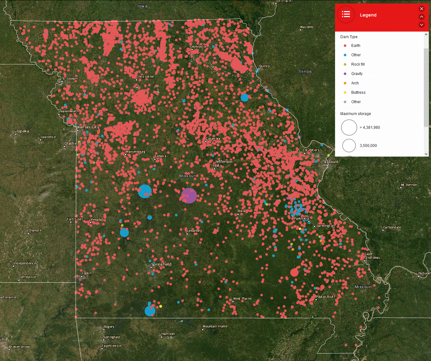 Missouri Largest Dams map