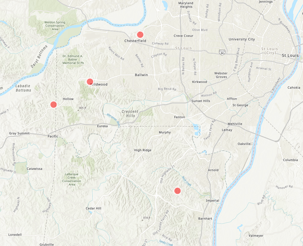 St. Louis Cycling Club Markers map