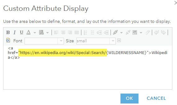 Popup configuration panel in ArcGIS Online