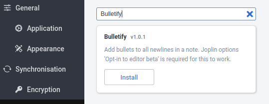 Joplin Bulletify in the Joplin Options